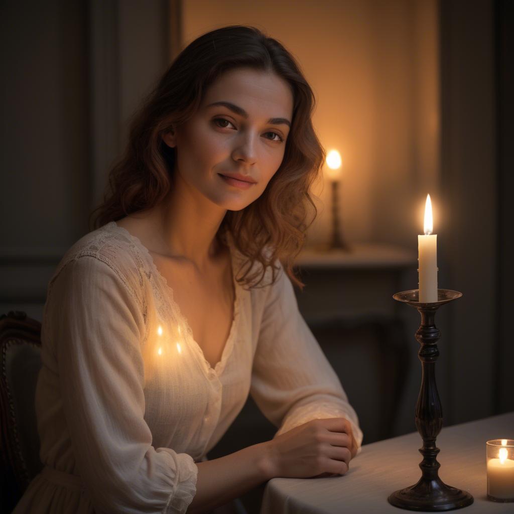A stunning image of french woman in soft candlelight.