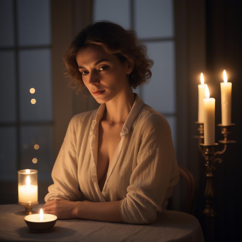 A stunning image of french woman in soft candlelight.
