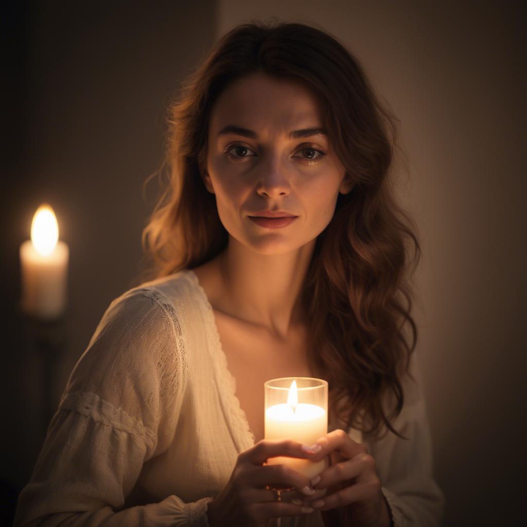 A stunning image of french woman in soft candlelight.