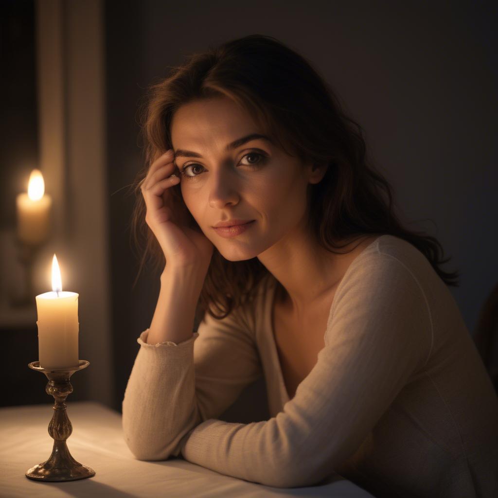 A stunning image of french woman in soft candlelight.
