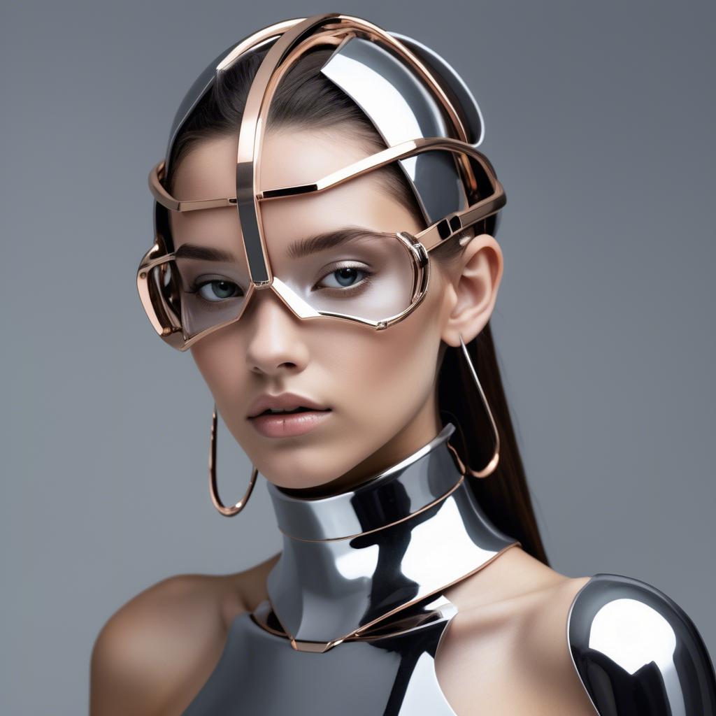 A stunning image of futuristic girl with metallic accessories and sleek design.