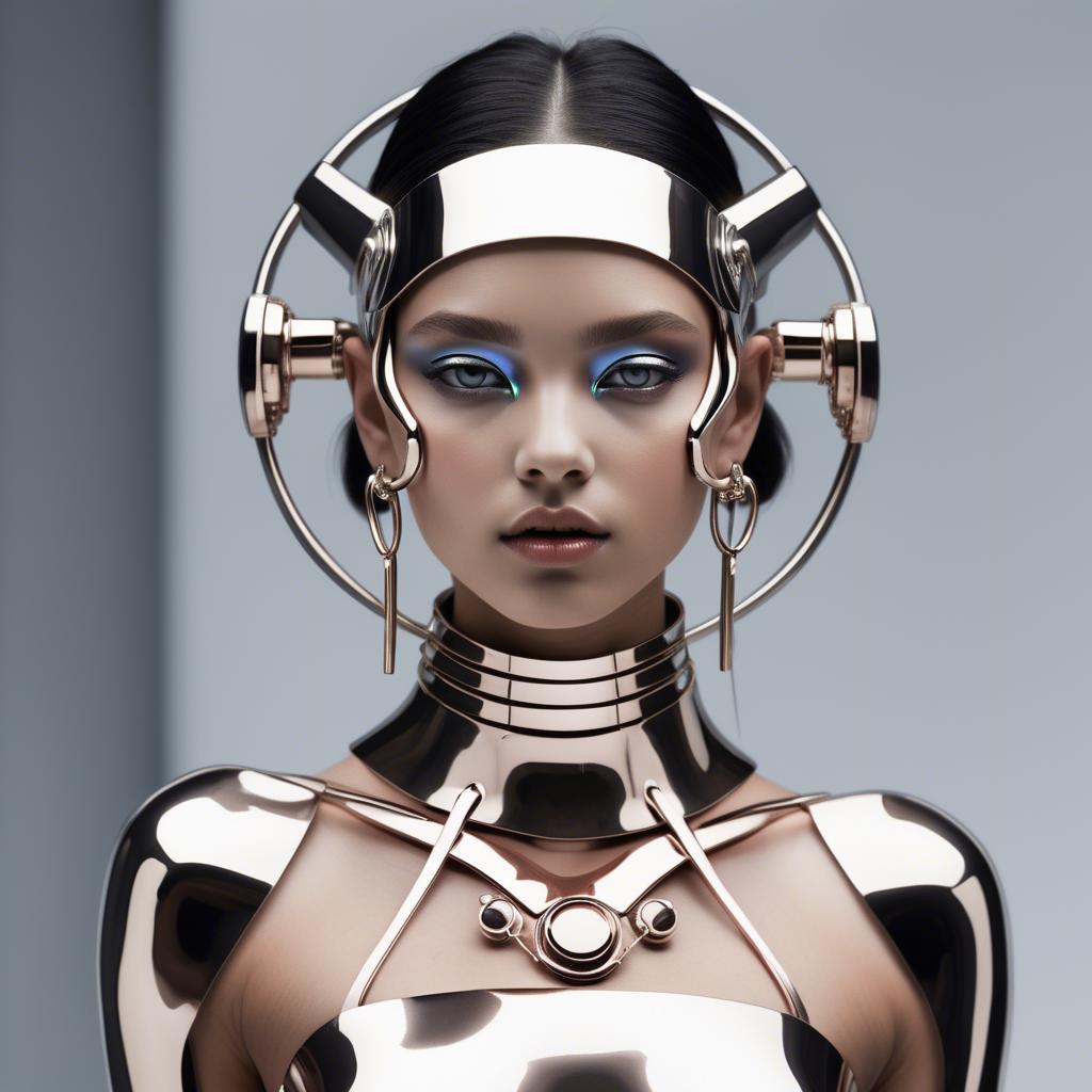 A stunning image of futuristic girl with metallic accessories and sleek design.