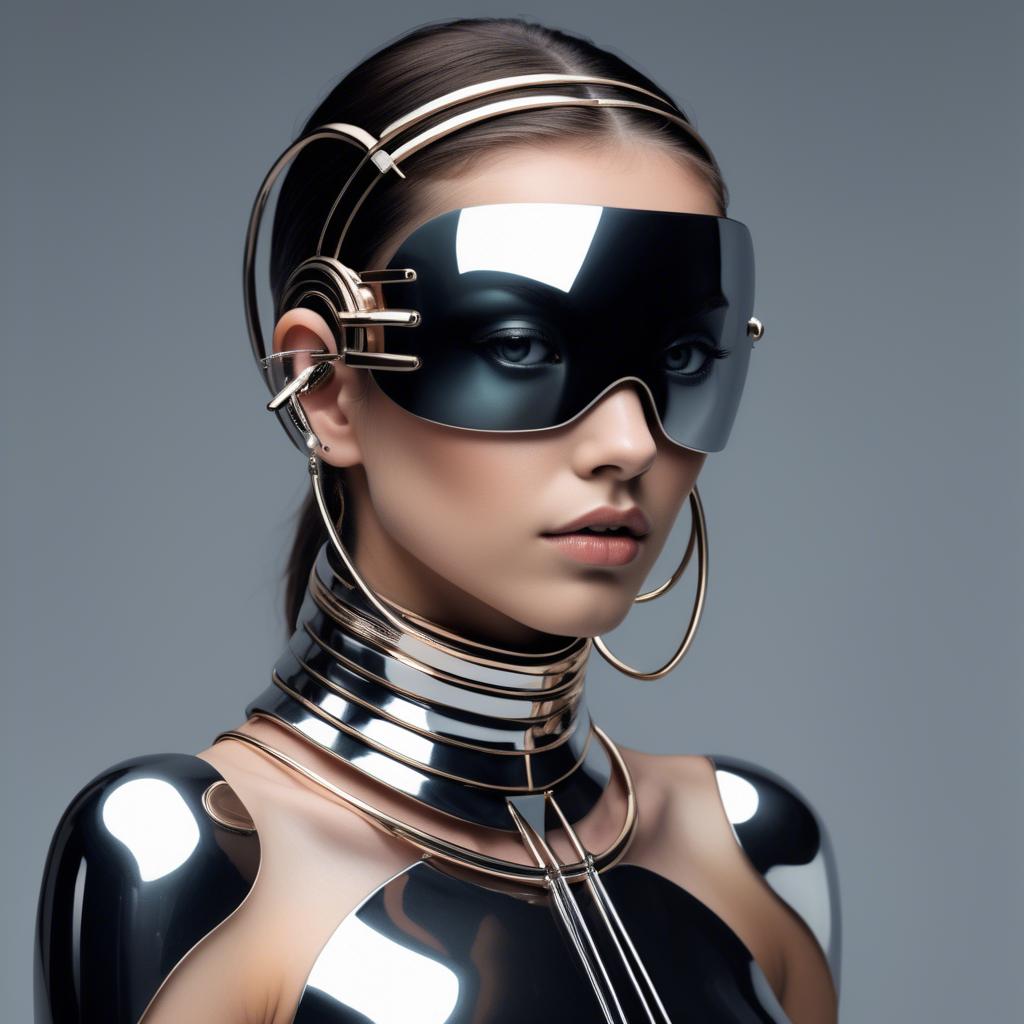 A stunning image of futuristic girl with metallic accessories and sleek design.