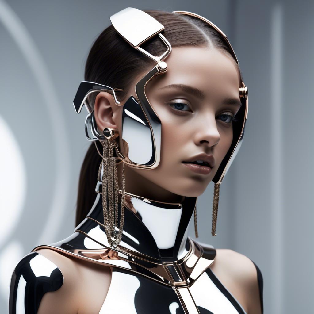 A stunning image of futuristic girl with metallic accessories and sleek design.