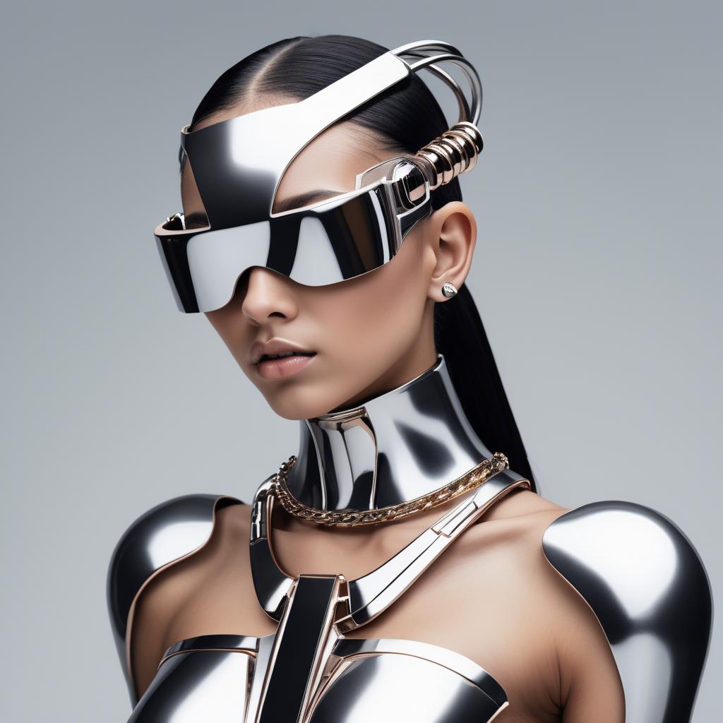 A stunning image of futuristic girl with metallic accessories and sleek design.