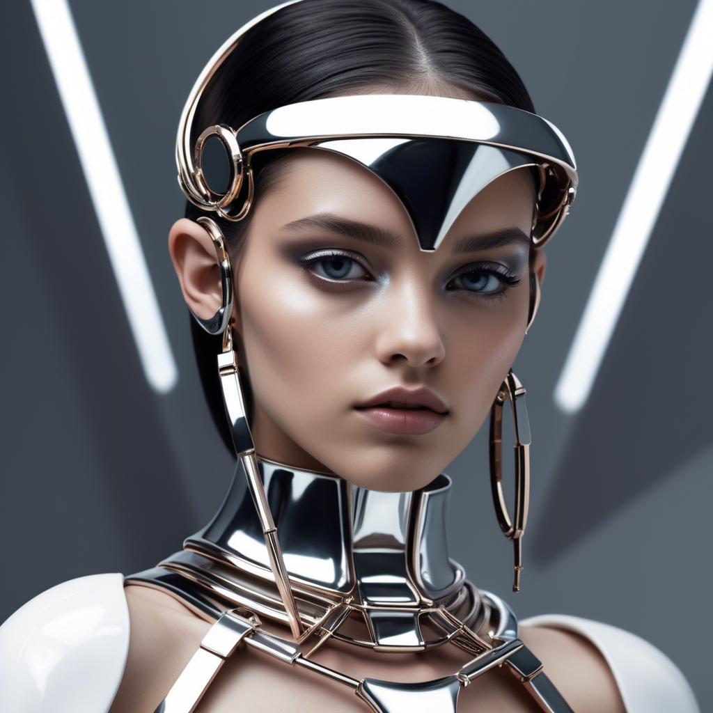 A stunning image of futuristic girl with metallic accessories and sleek design.