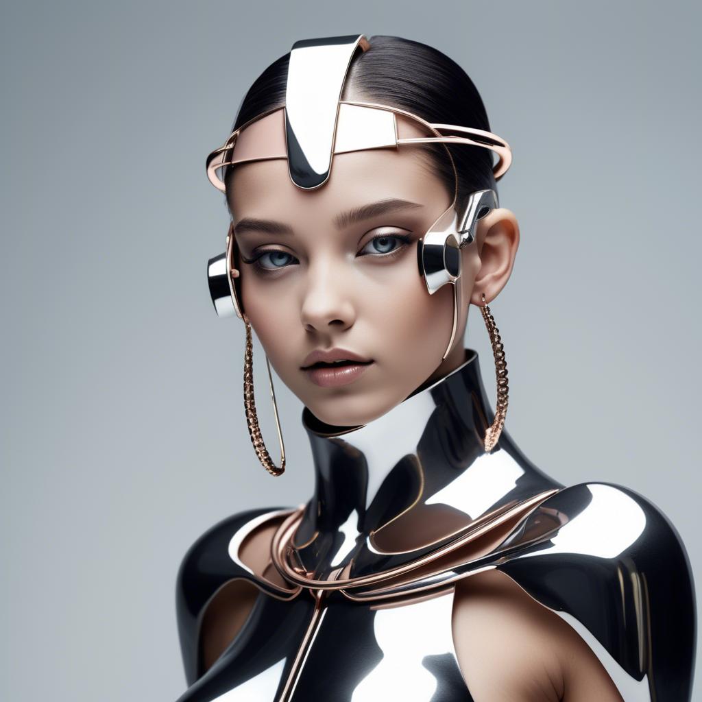 A stunning image of futuristic girl with metallic accessories and sleek design.