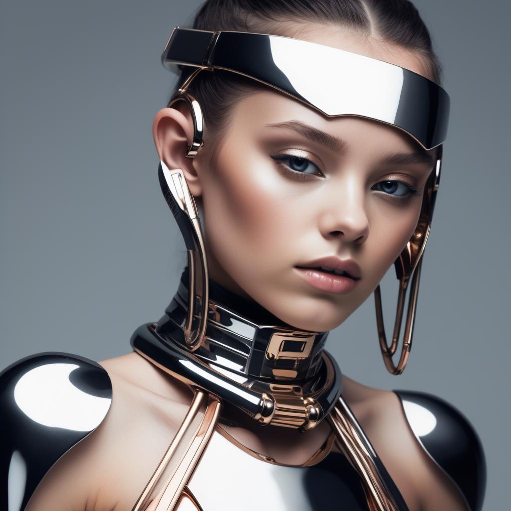 A stunning image of futuristic girl with metallic accessories and sleek design.