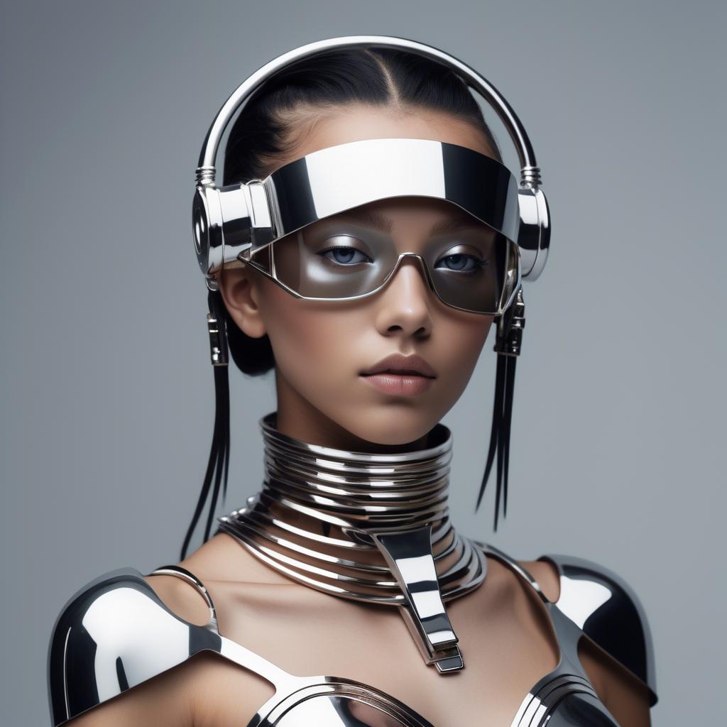 A stunning image of futuristic girl with metallic accessories and sleek design.