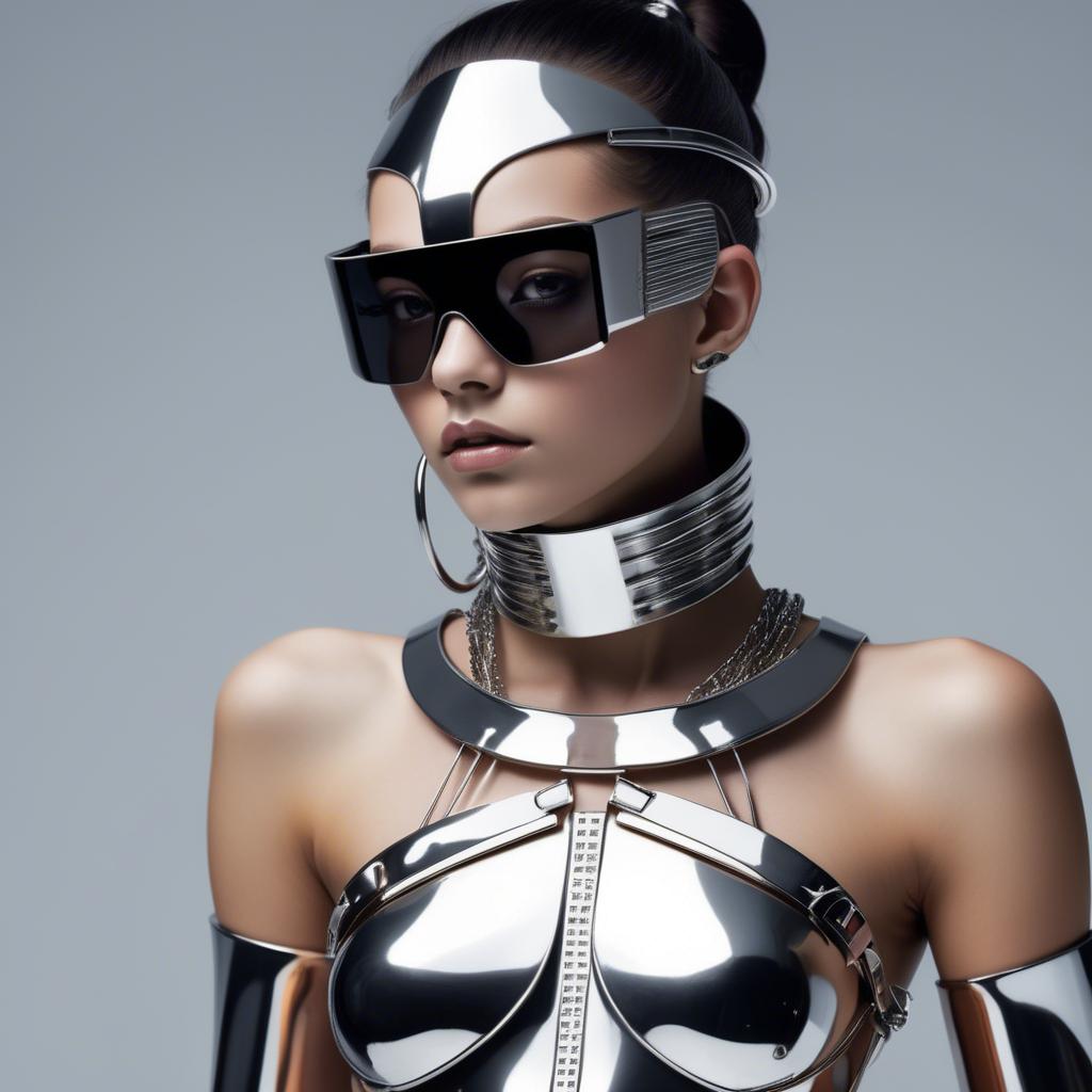 A stunning image of futuristic girl with metallic accessories and sleek design.