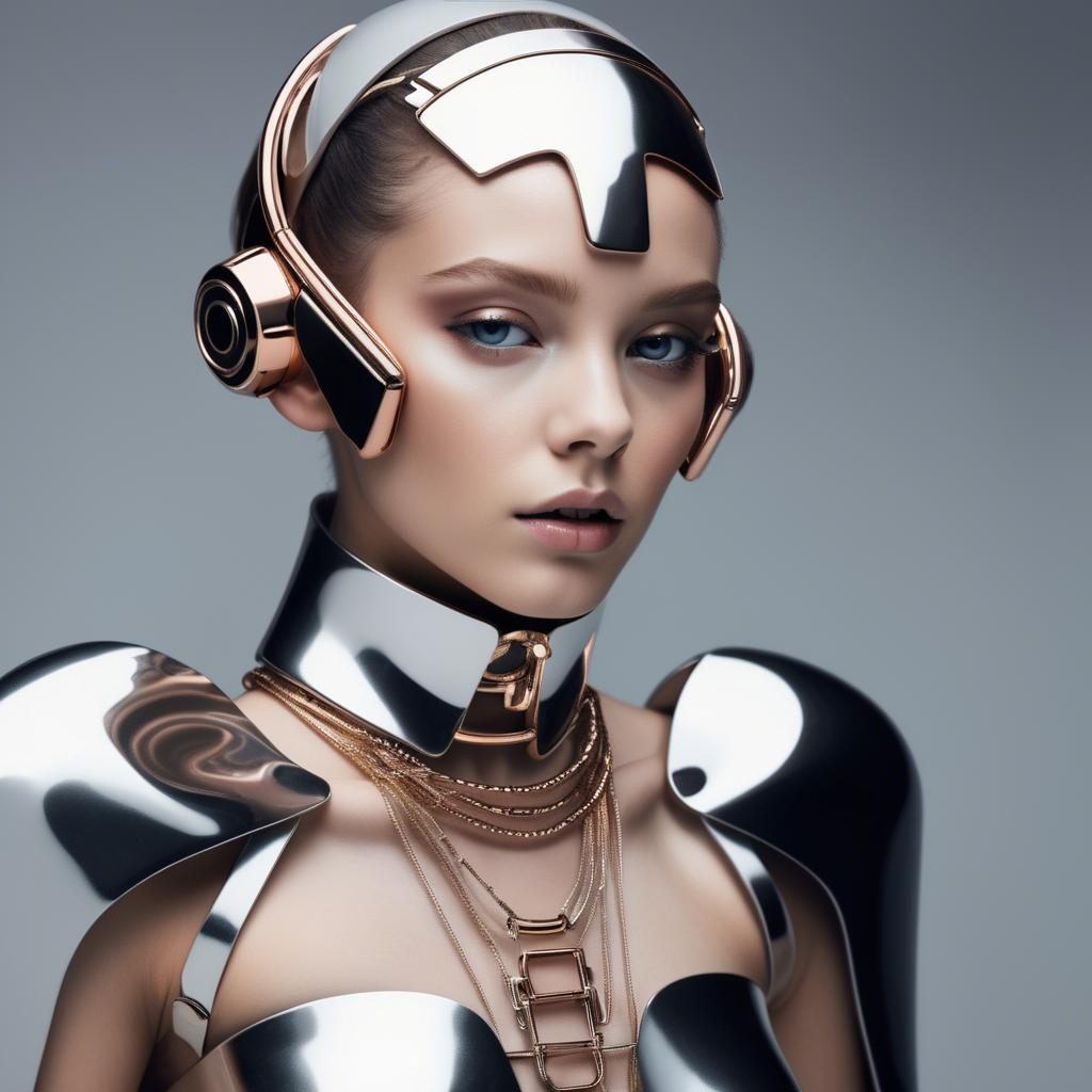 A stunning image of futuristic girl with metallic accessories and sleek design.