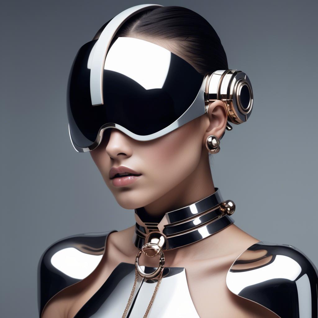 A stunning image of futuristic girl with metallic accessories and sleek design.
