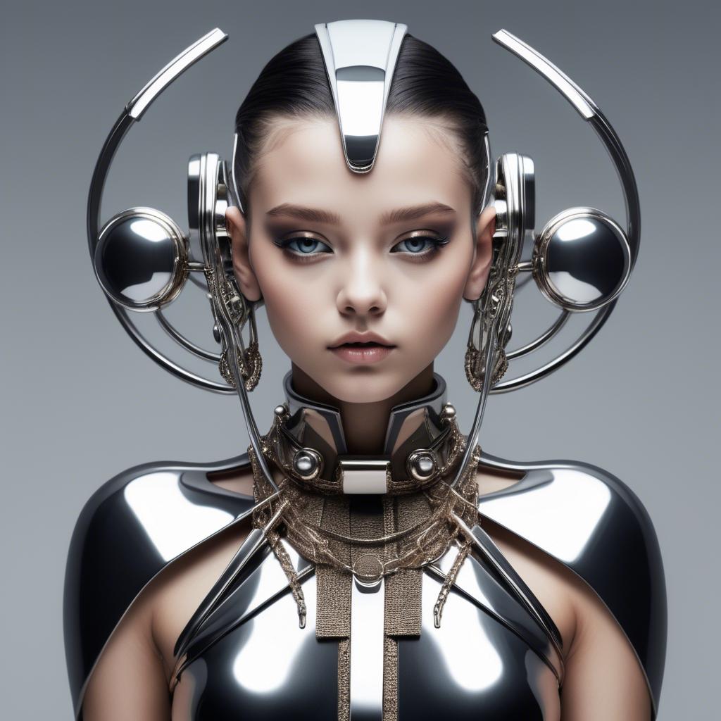 A stunning image of futuristic girl with metallic accessories and sleek design.