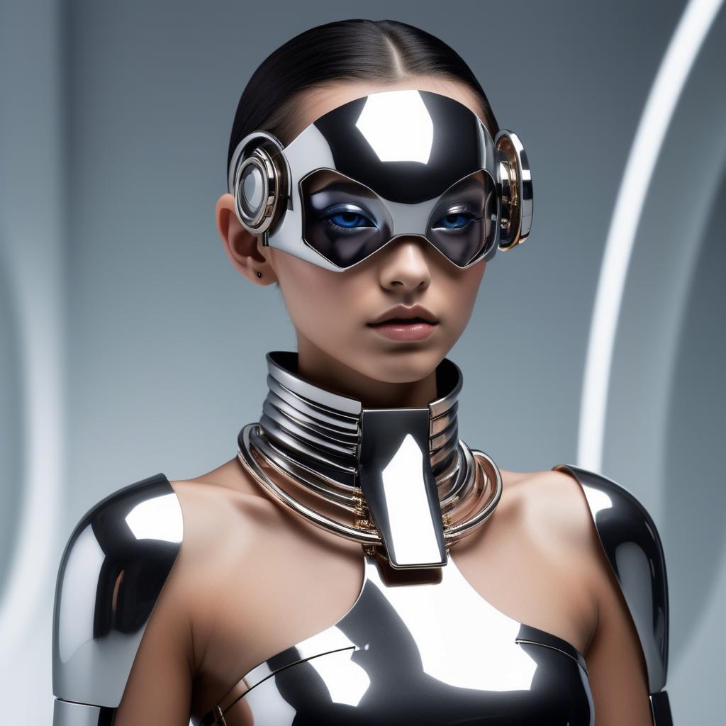 A stunning image of futuristic girl with metallic accessories and sleek design.