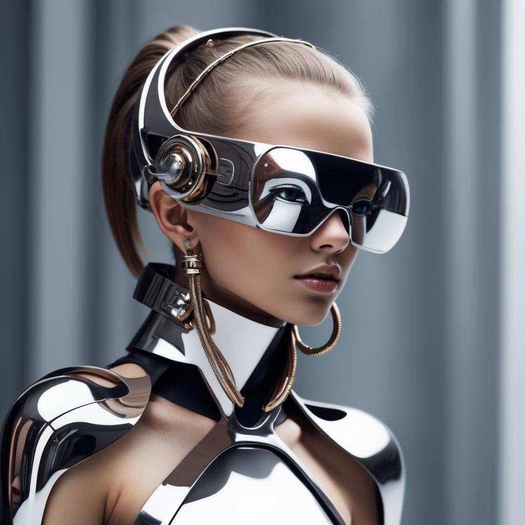 A stunning image of futuristic girl with metallic accessories and sleek design.