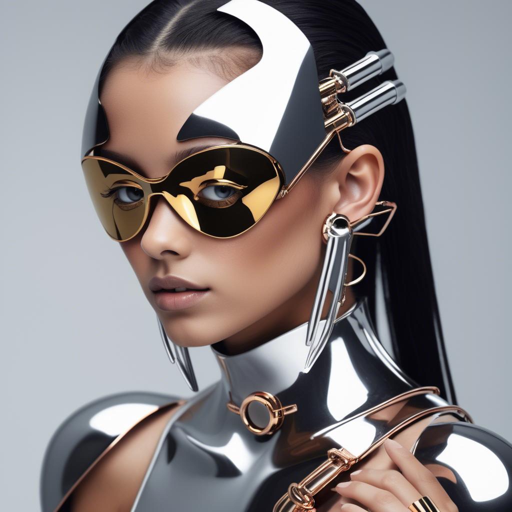 A stunning image of futuristic girl with metallic accessories and sleek design.