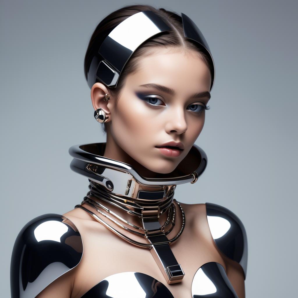 A stunning image of futuristic girl with metallic accessories and sleek design.