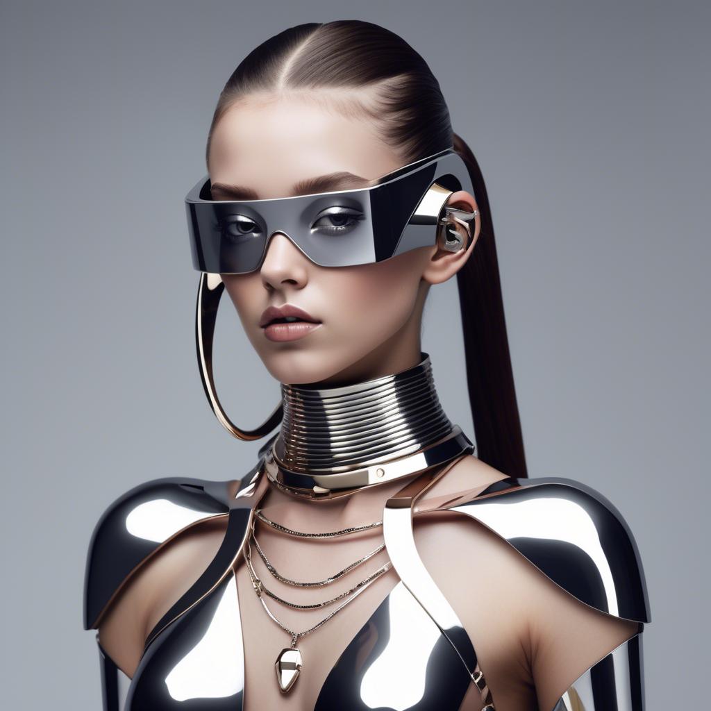 A stunning image of futuristic girl with metallic accessories and sleek design.