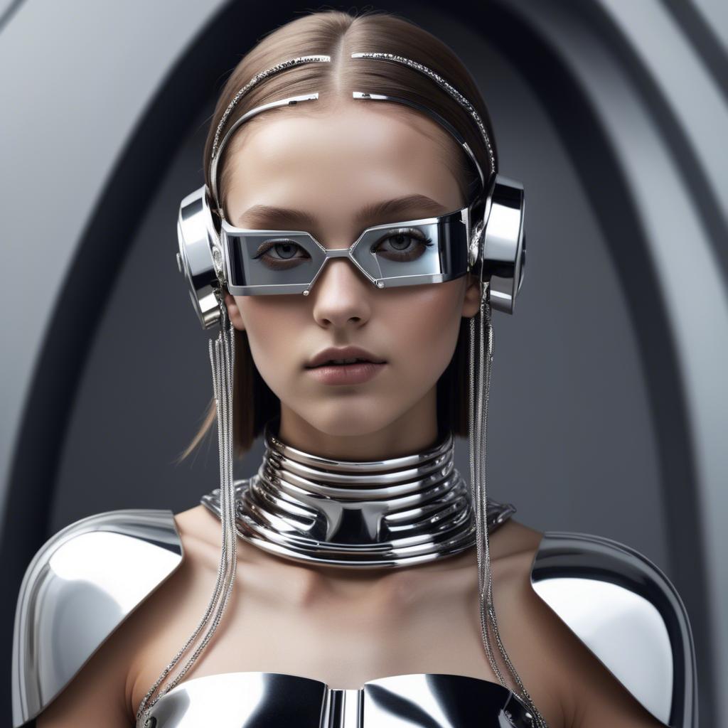 A stunning image of futuristic girl with metallic accessories and sleek design.