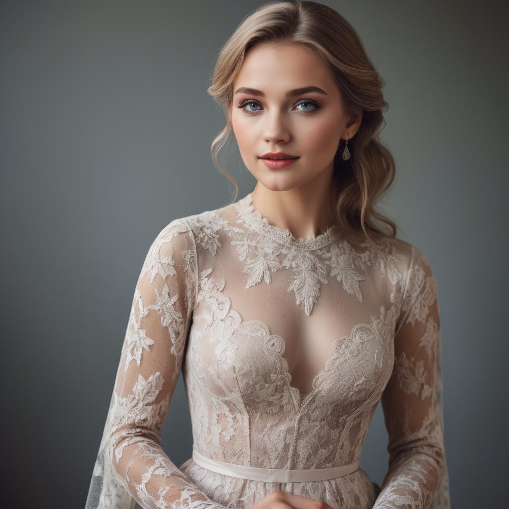 A stunning image of german beauty in a lace gown.