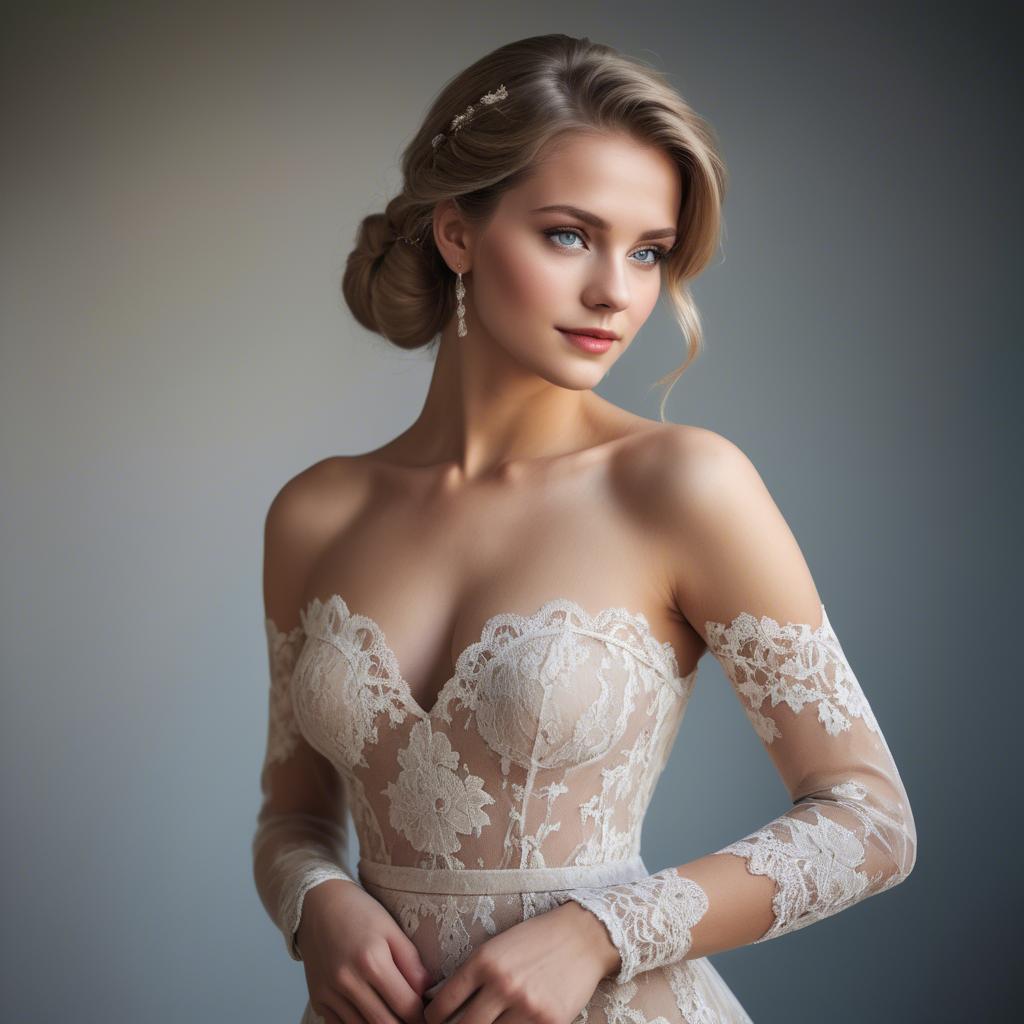 A stunning image of german beauty in a lace gown.
