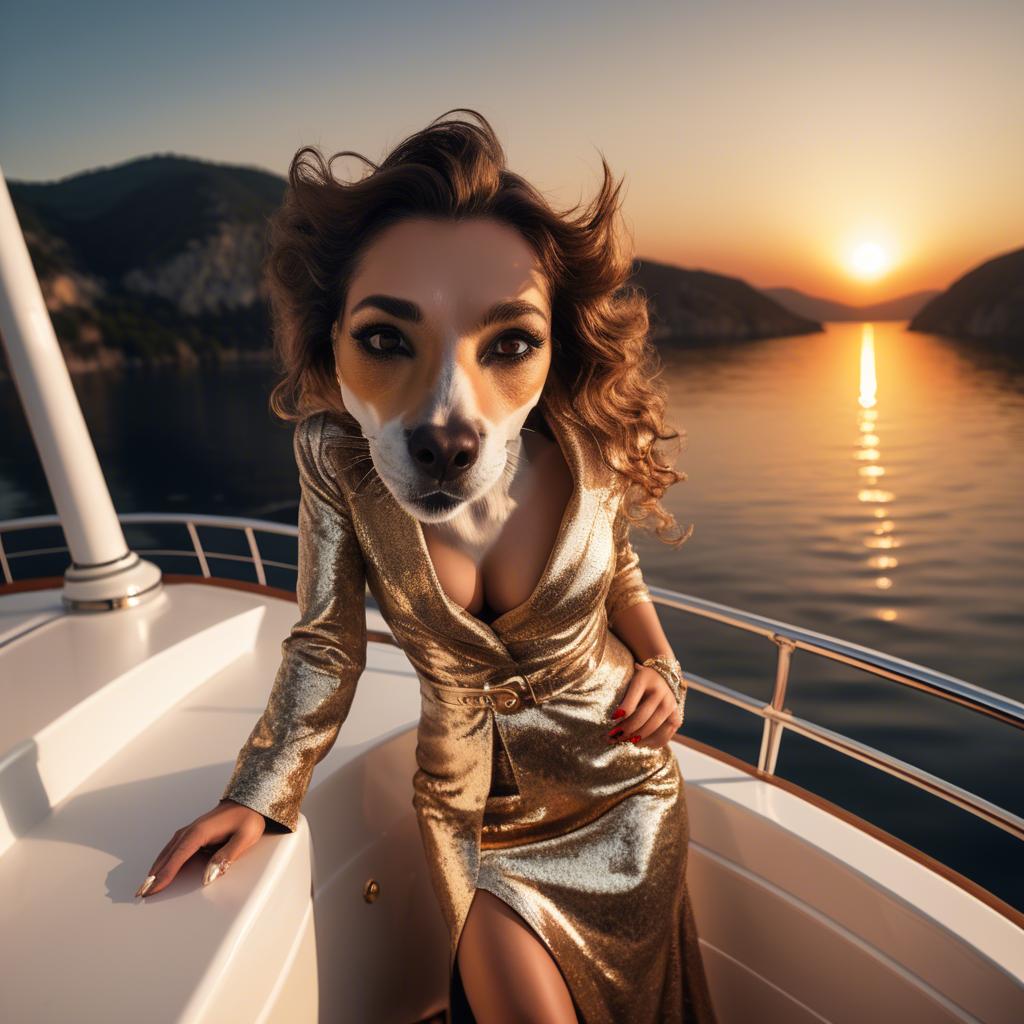 A stunning image of glamorous diva on a luxury yacht at sunset.
