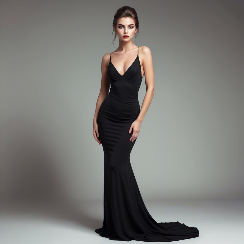 A stunning image of glamorous european model in a black dress.