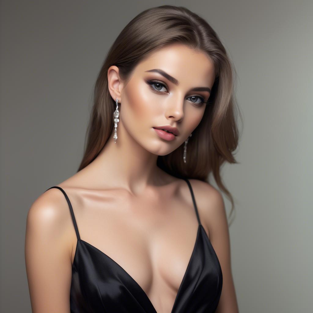 A stunning image of glamorous european model in a black dress.