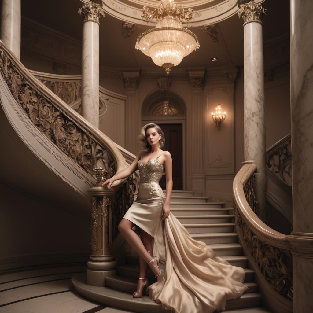 A stunning image of glamorous girl on a grand staircase.