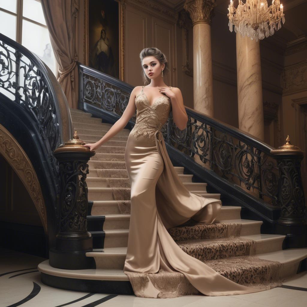 A stunning image of glamorous girl on a grand staircase.