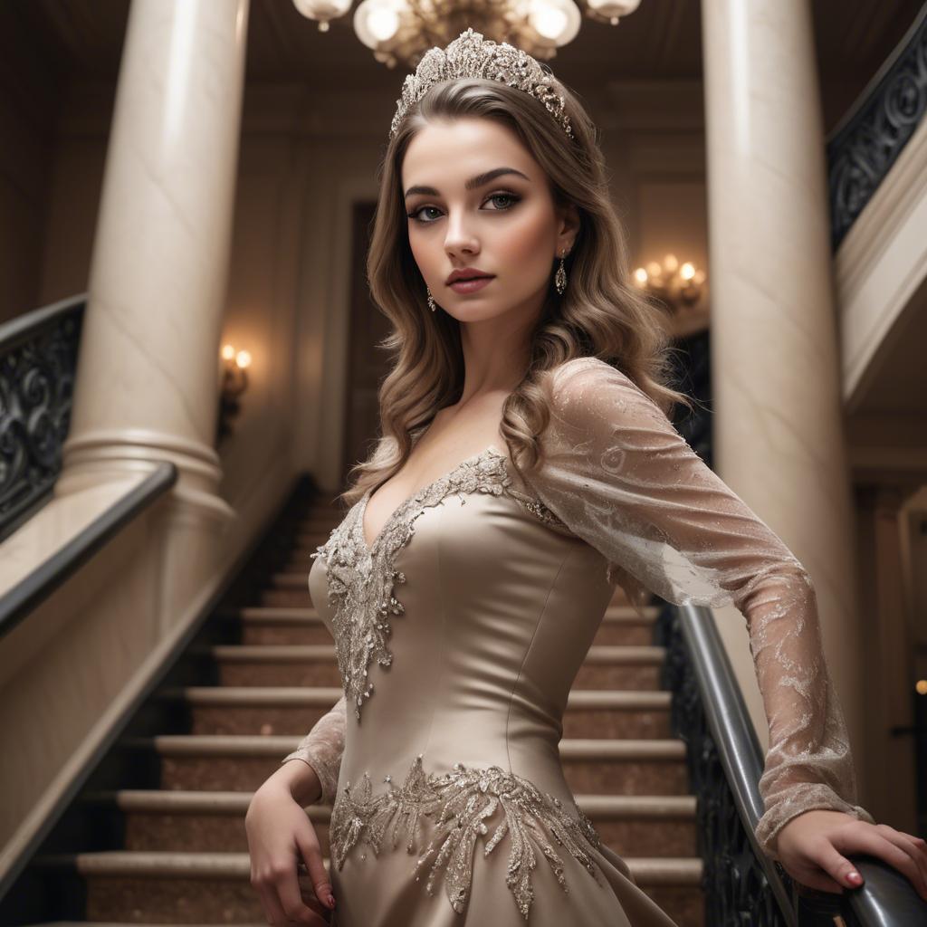 A stunning image of glamorous girl on a grand staircase.