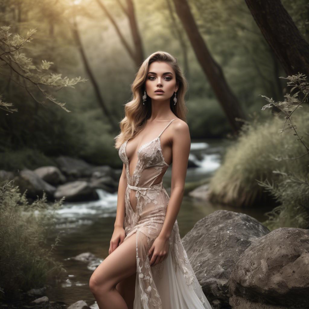A stunning image of glamorous model posing in nature.
