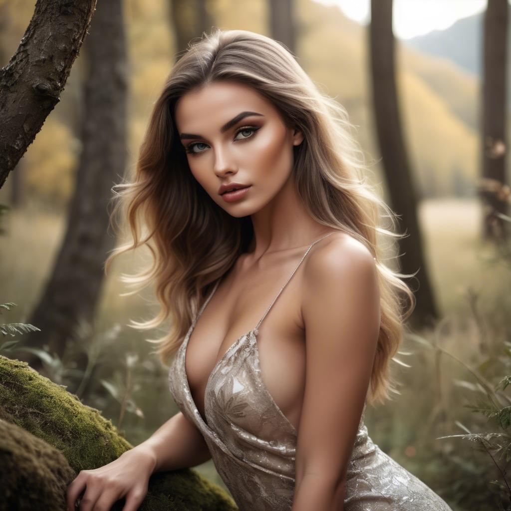 A stunning image of glamorous model posing in nature.