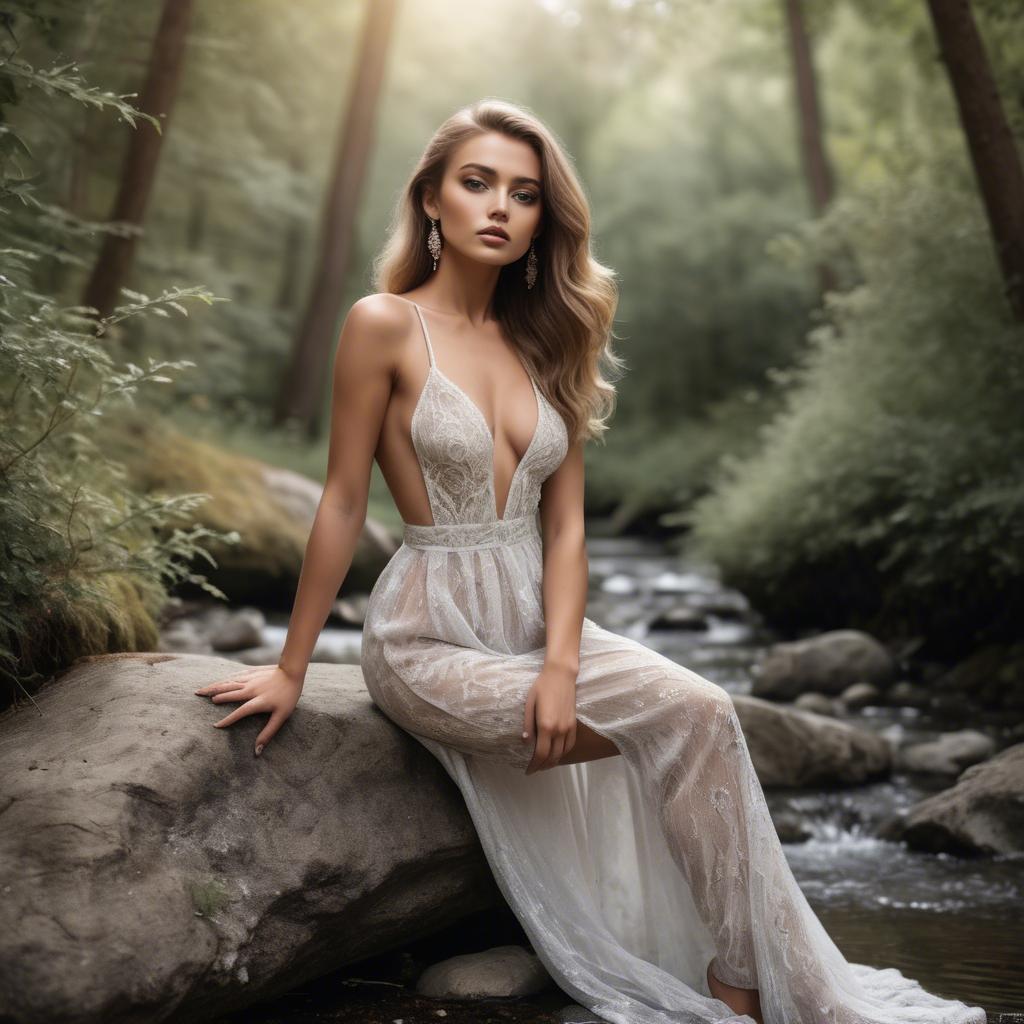 A stunning image of glamorous model posing in nature.