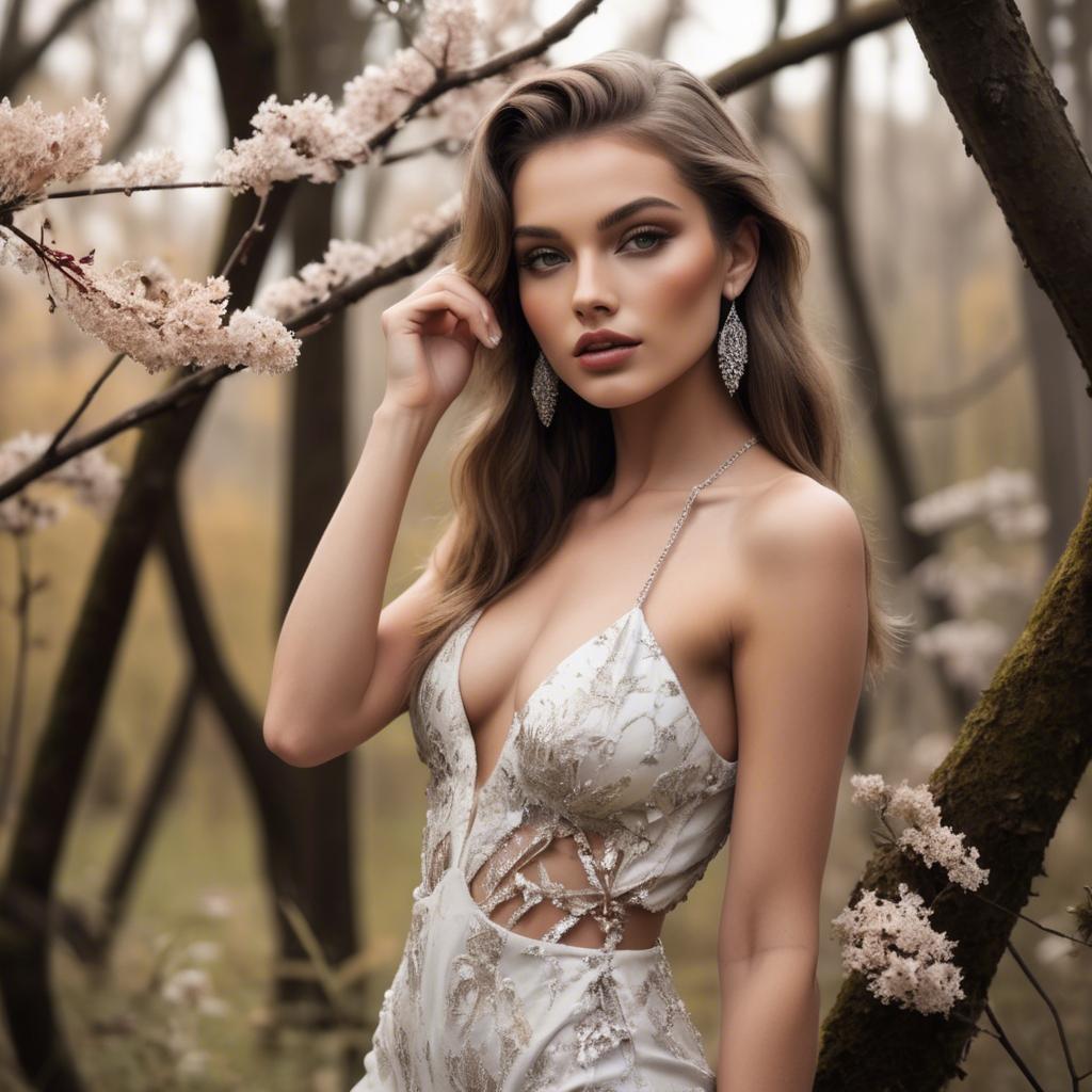 A stunning image of glamorous model posing in nature.