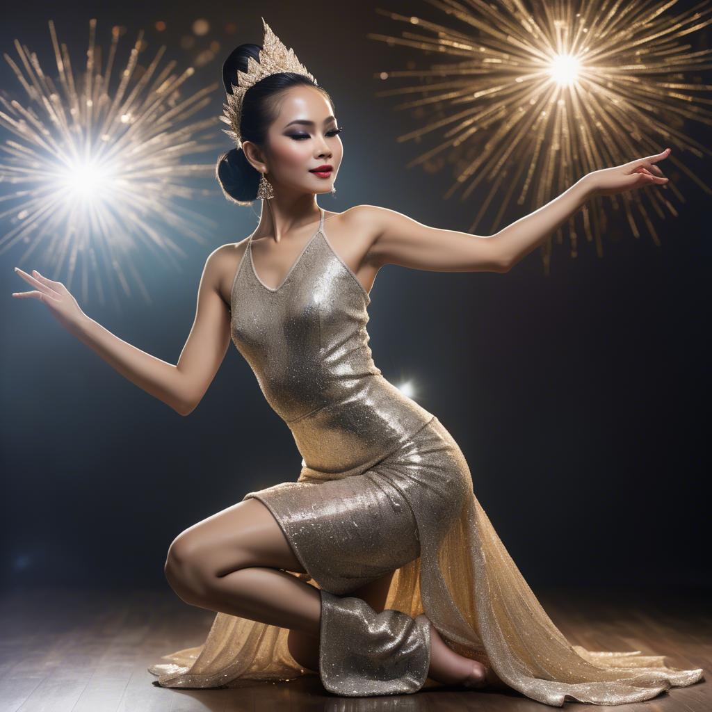 A stunning image of glamorous thai dancer in a sparkling dress.