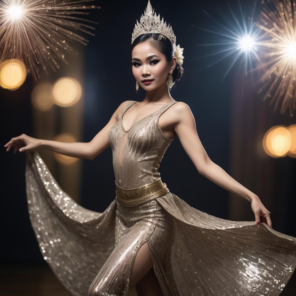 A stunning image of glamorous thai dancer in a sparkling dress.