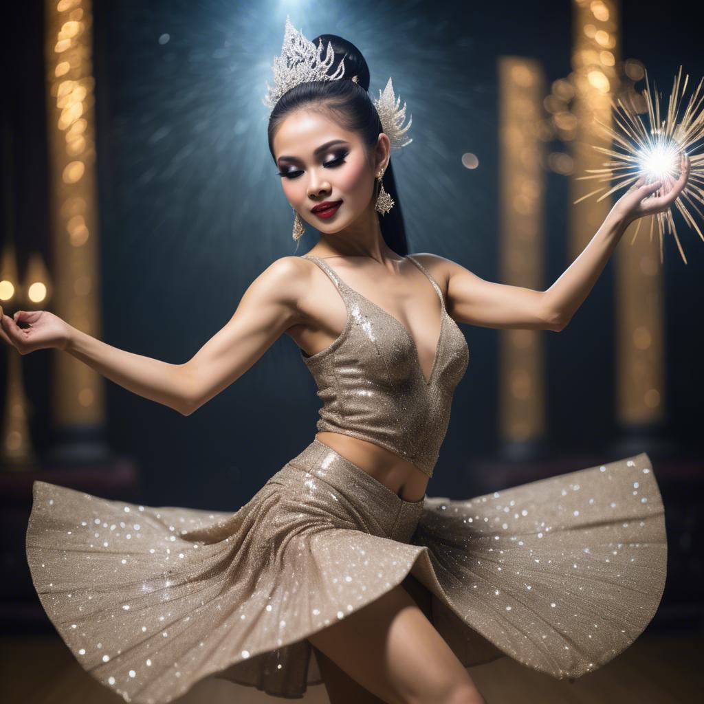 A stunning image of glamorous thai dancer in a sparkling dress.
