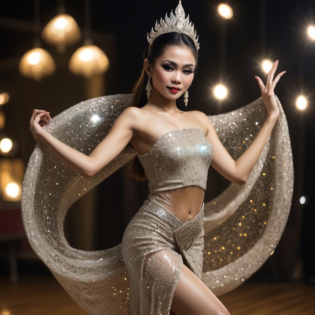 A stunning image of glamorous thai dancer in a sparkling dress.