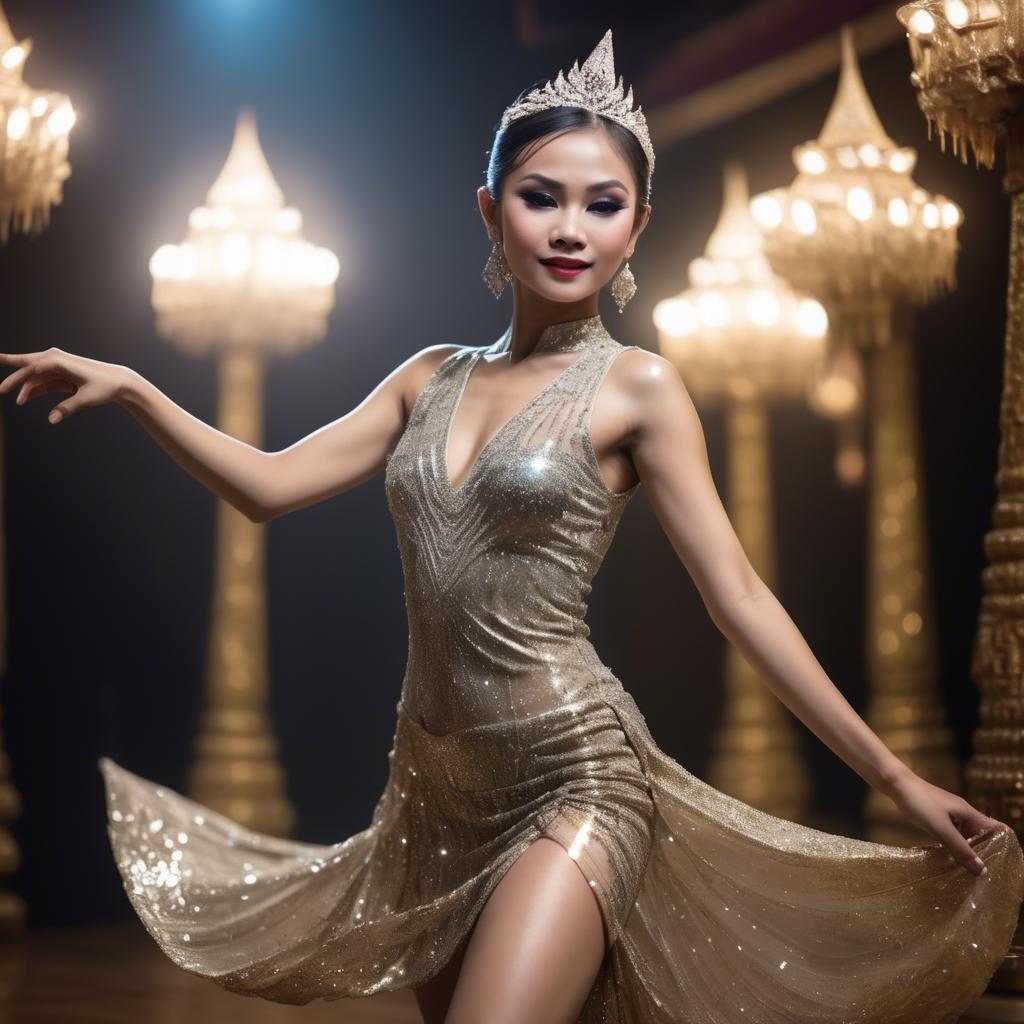 A stunning image of glamorous thai dancer in a sparkling dress.