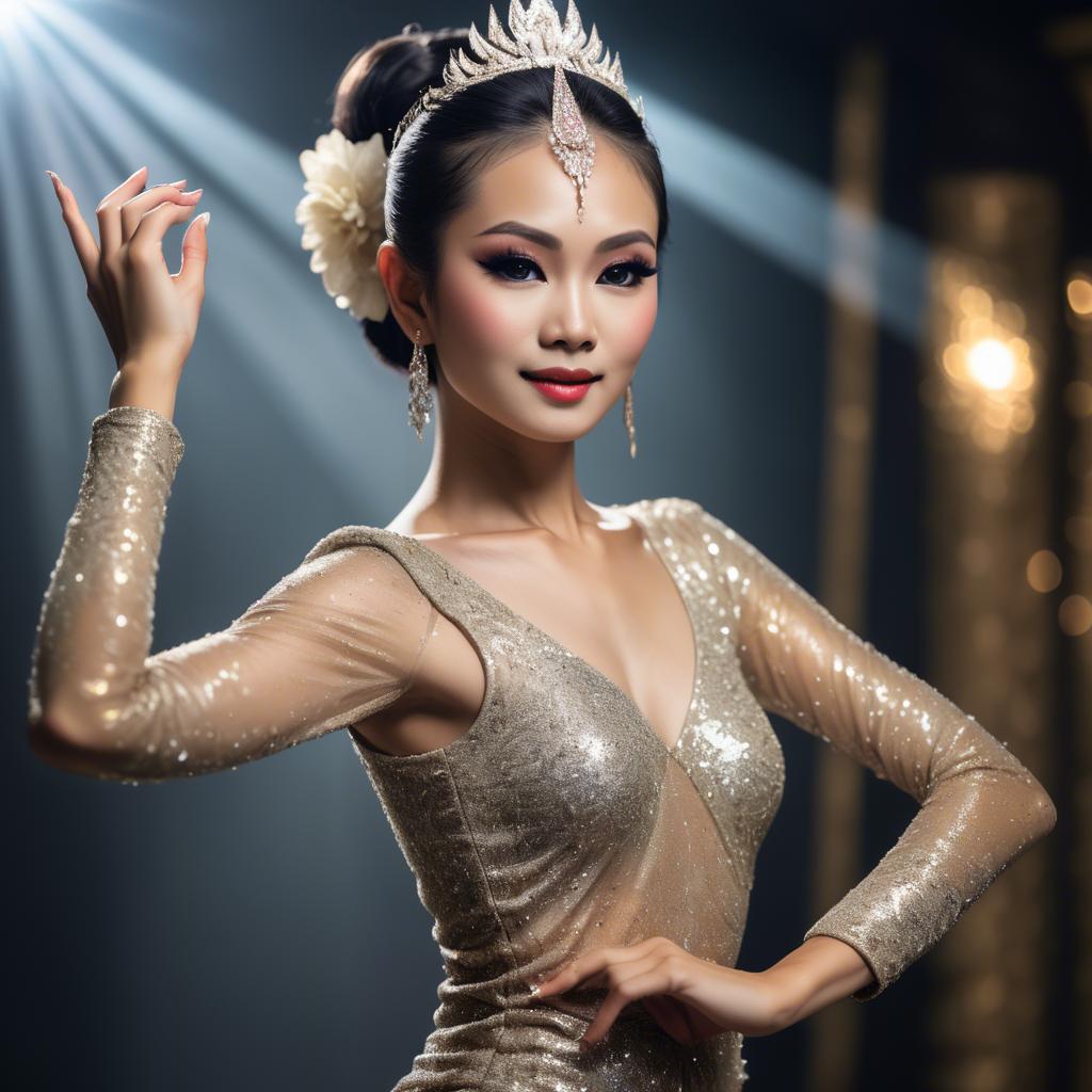 A stunning image of glamorous thai dancer in a sparkling dress.