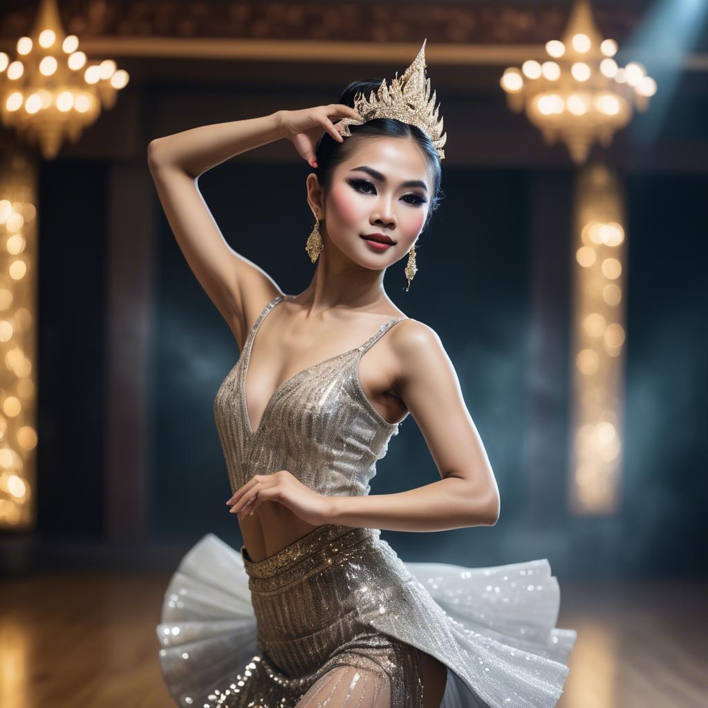 A stunning image of glamorous thai dancer in a sparkling dress.