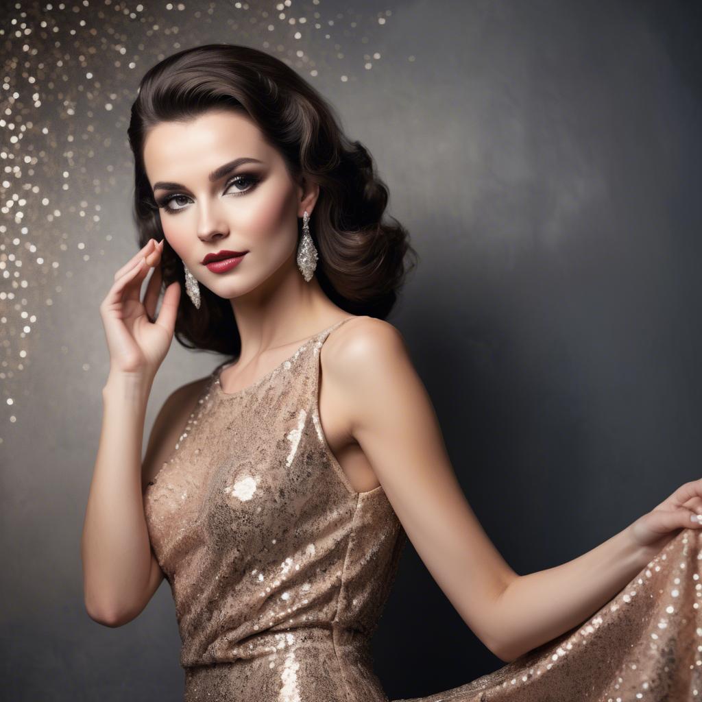 A stunning image of glamorous woman in a sequined evening gown.