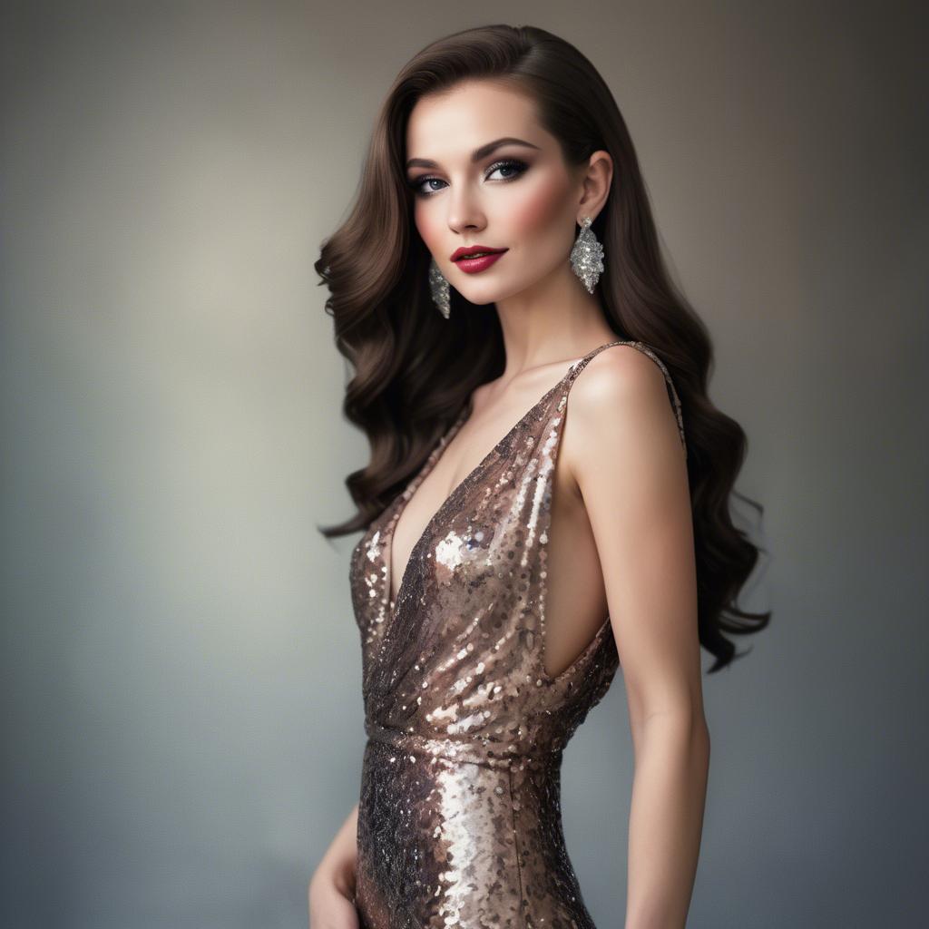 A stunning image of glamorous woman in a sequined evening gown.
