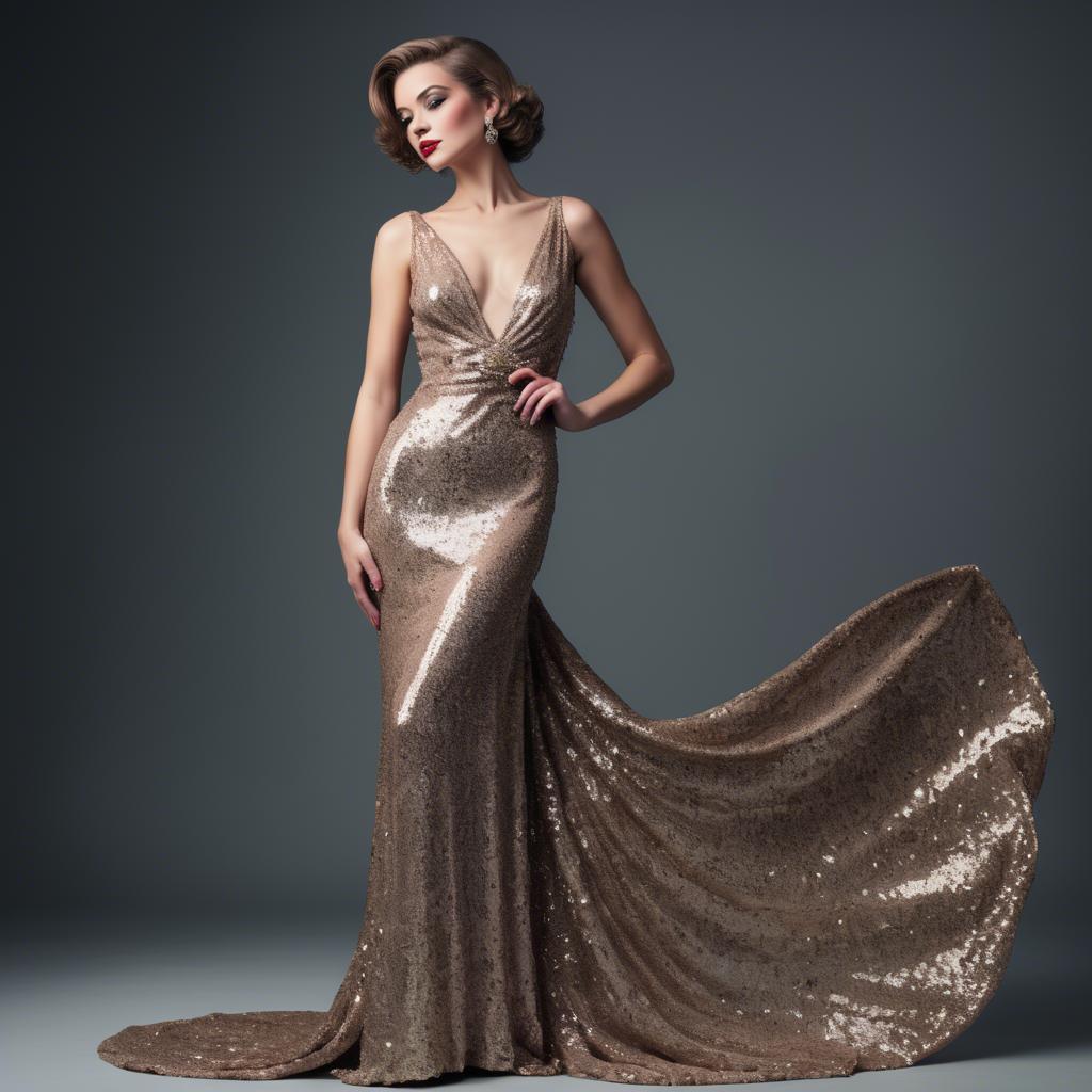 A stunning image of glamorous woman in a sequined evening gown.