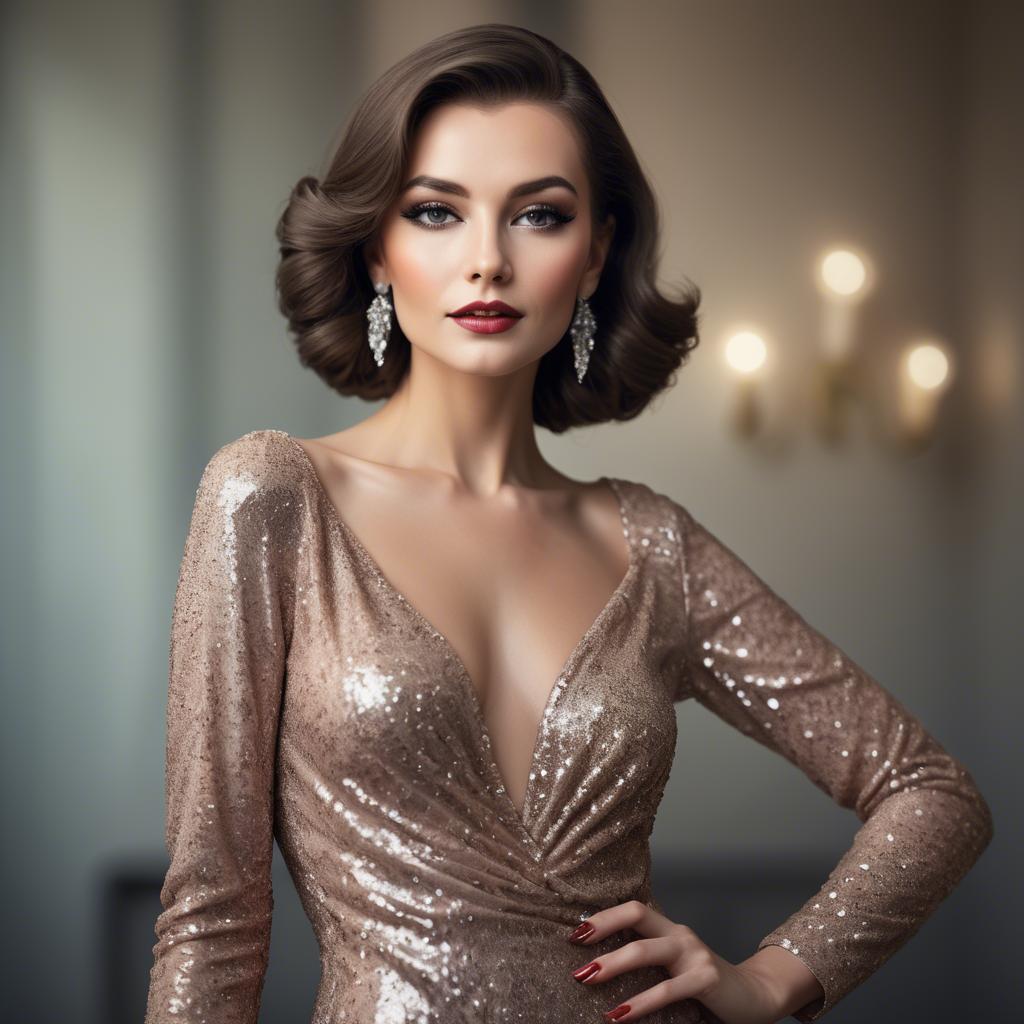 A stunning image of glamorous woman in a sequined evening gown.