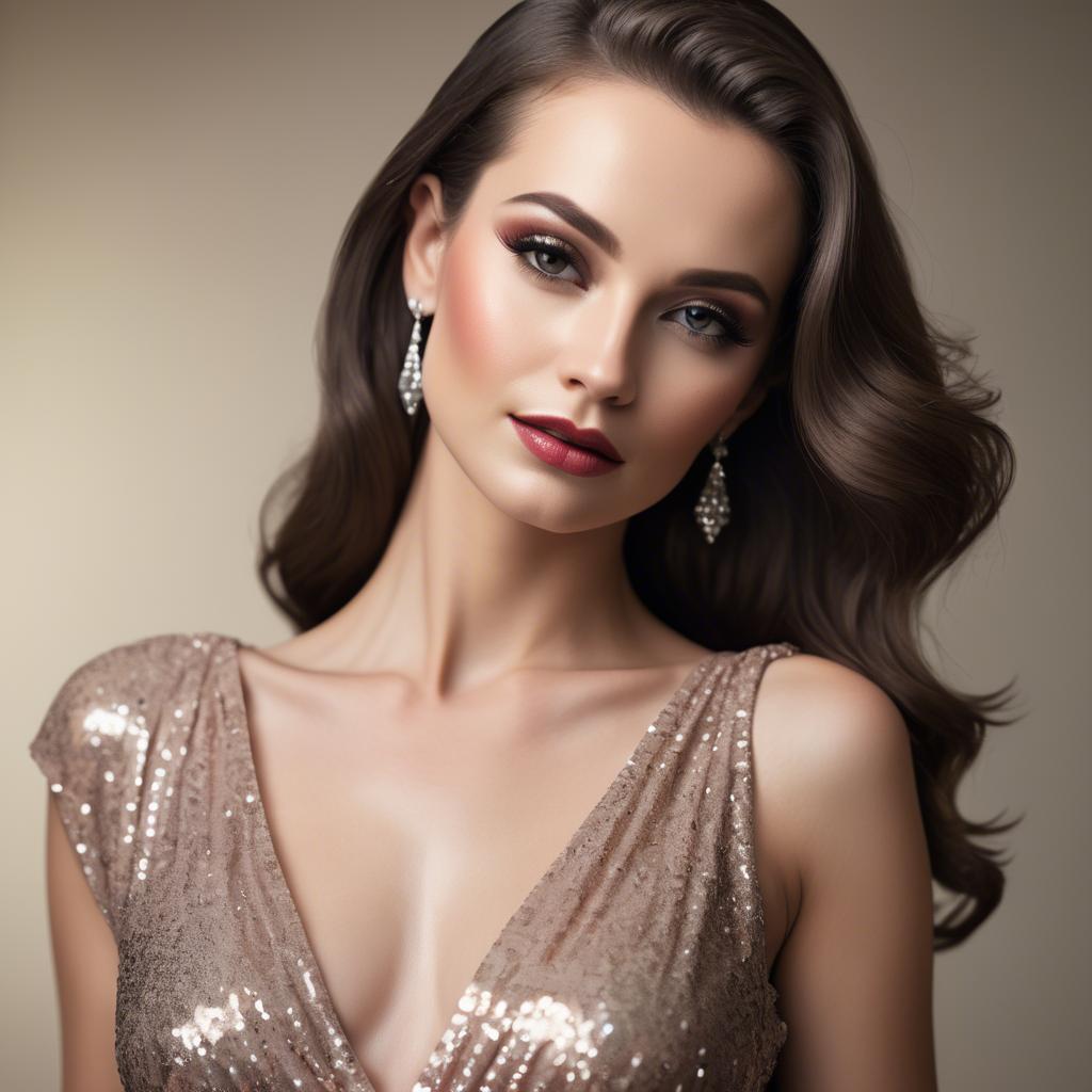 A stunning image of glamorous woman in a sequined evening gown.