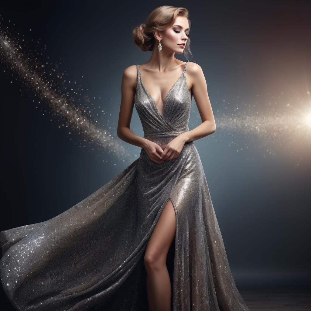 A stunning image of glamorous woman in a sparkling evening dress.