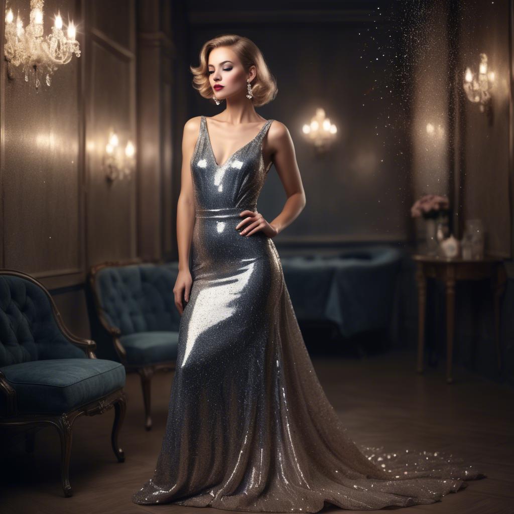 A stunning image of glamorous woman in a sparkling evening dress.