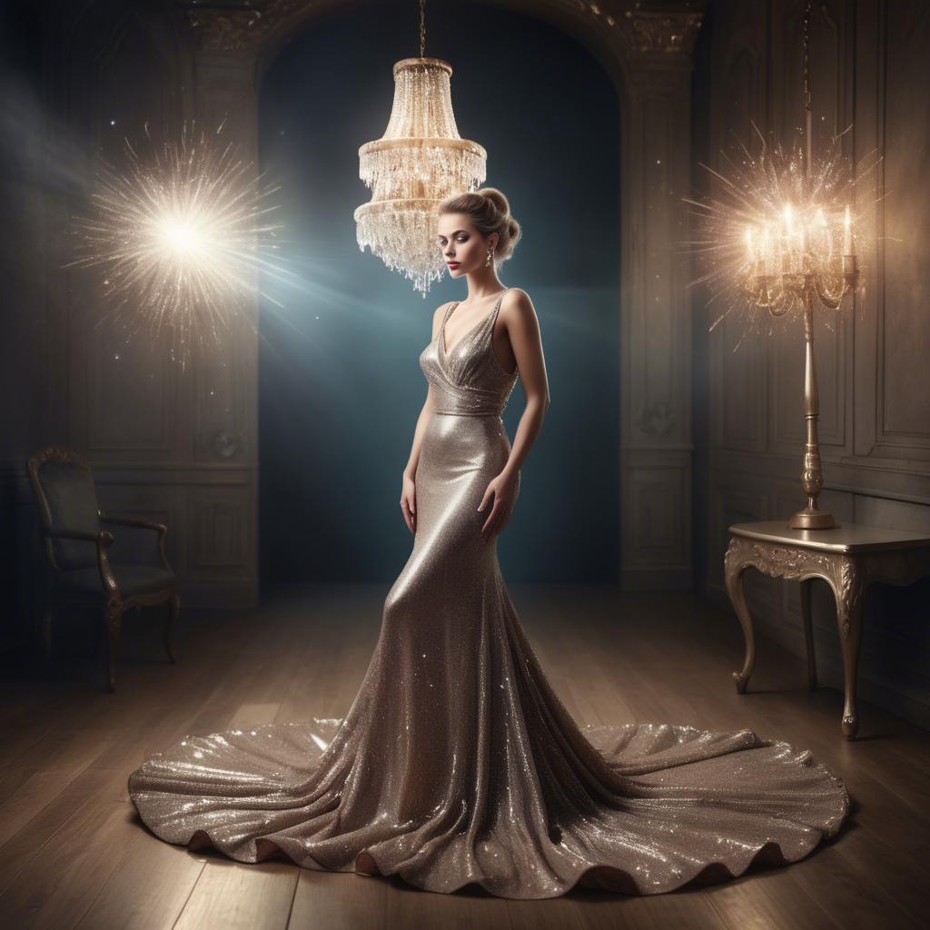 A stunning image of glamorous woman in a sparkling evening dress.